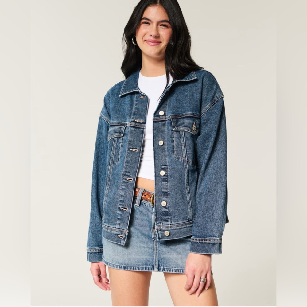 Hollister Denim Button Front Vintage Jeans Jacket, Blue, Size‎ Large (NWT)
